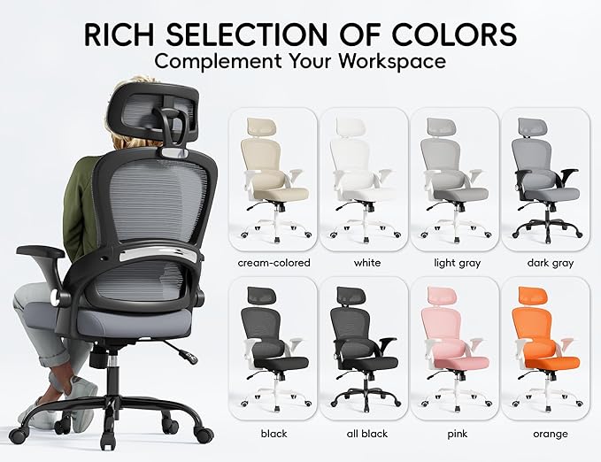TRALT Office Chair - Ergonomic Office Chair with Back Support, Home Office Desk Chairs, 330lbs Wide Seat Big and Tall Office Chairs with Headrest, Comfy Desk Chairs (Grey Black)