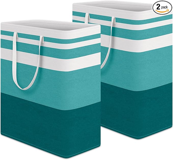 HomeHacks 2-Pack Large Laundry Basket, Waterproof, Freestanding Laundry Hamper, Collapsible Tall Clothes Hamper with Extended Handles for Clothes Toys in the Dorm and Family (Green, 125L)