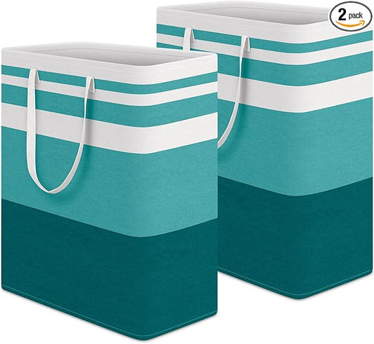 HomeHacks 2-Pack Large Laundry Basket, Waterproof, Freestanding Laundry Hamper, Collapsible Tall Clothes Hamper with Extended Handles for Clothes Toys in the Dorm and Family (Green, 125L)