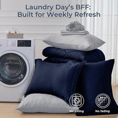 HEVUMYI Queen Comforter Set - 7-Piece All Season Bed in a Bag Queen, Ultra Soft Bedding Set with Comforter, Flat Sheet, Fitted Sheet, Pillowcases, Pillow Shams, Navy Blue & Light Grey