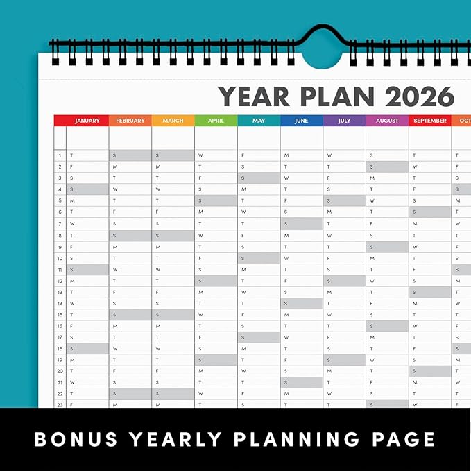 PAPERAGE 2026 Calendar, 12 Months (January 2026 - December 2026), Small (9 in x 11 in), Minimalist Wall and Desk Calendar with Monthly Views, Yearly Plans & Notes Section – Raspberry