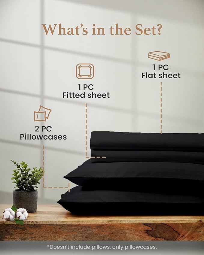 Good Sleep Bedding Queen Size Bed Sheet Set - Egyptian Cotton, 4 Pc, Luxury Sateen Weave, Deep Pocket 16" - Black GoodSleepBedding