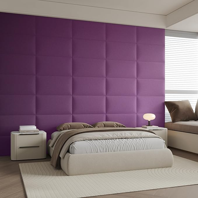 12-Piece Purple Linen Upholstered Headboard King Size Set, Wall Mounted Panels & Headboard, Dramatic Fabric Feature Wall for Bedroom