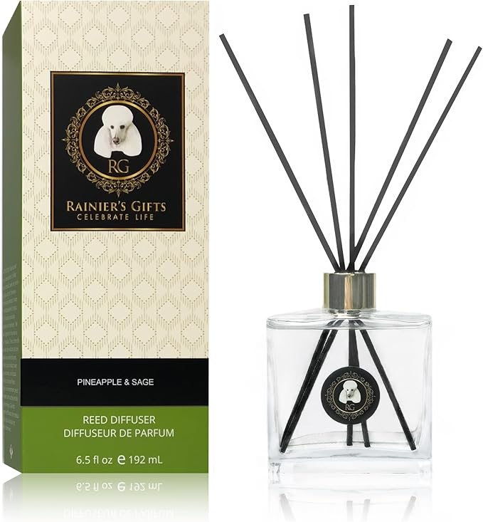 Rainier’s Gifts Reed Diffuser Set (Pineapple & Sage) - Scented Oil Diffuser Sticks - Home Fragrance Aromatherapy Air Freshener 6.5 fl oz