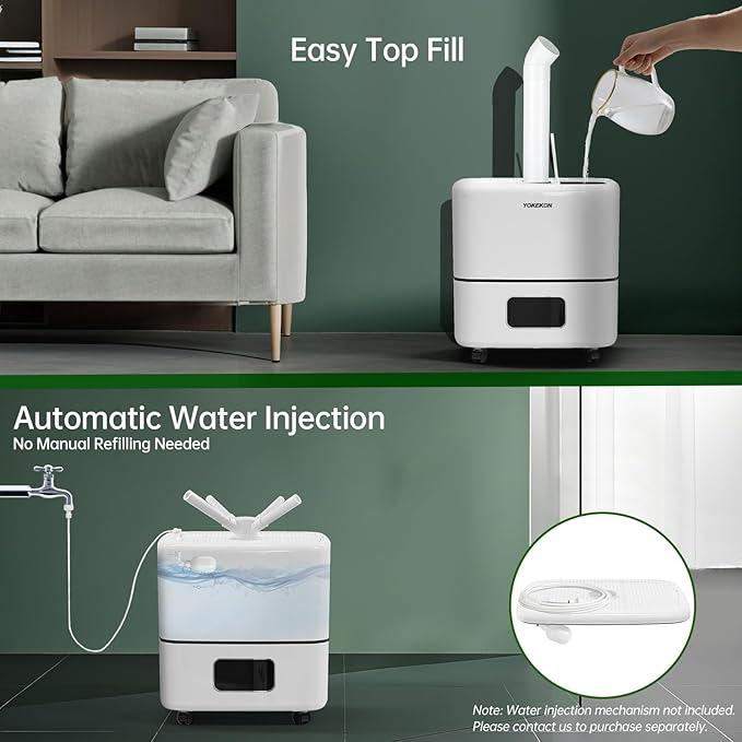 YOKEKON Humidifier Large Room 30L/7.93Gal, 5000 sq.ft Commercial Whole House Humidifier, Top-Fill Humidifiers for home with Extension Tube, Ideal for Plants, Office, Warehouse & Greenhouse