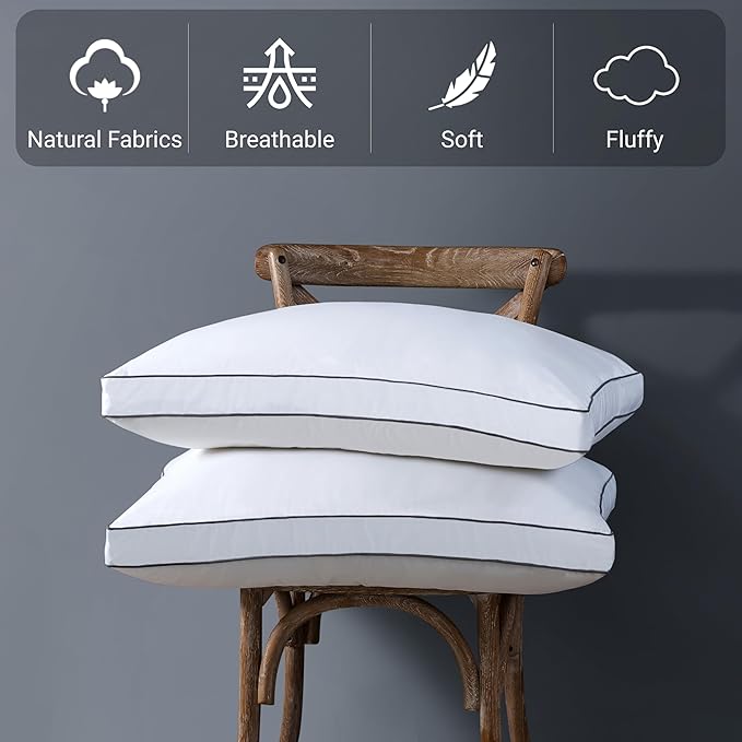 ELNIDO QUEEN Goose Feather Down Pillows Queen Size Set of 2，Luxury Hotel Collection Bed Pillows for Sleeping， Down Surrounded Pillows 2 Pack, Soft ＆ Fluffy for Side, Back Sleepers 20x30 in