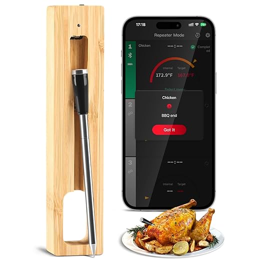 LNN Smart Bluetooth Wireless Meat Thermometer with Probe | Long Range Digital Thermometer for BBQ, Grill, Oven & Smoker | Waterproof, Real-Time Monitoring | for Steak, Chicken, Turkey, Kitchen