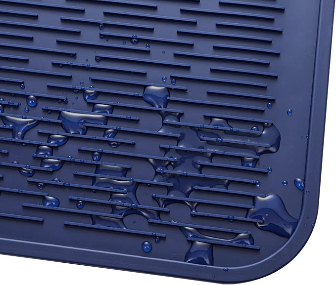 Silicone Dish Drying Mat for Multiple Usage,Easy clean,Eco-friendly,Heat-resistant Silicone Mat for Kitchen Counter or Sink,Refrigerator or Drawer Liner Navy Blue 3XL 28 inches x 18 inches