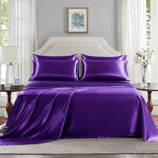 Satin Sheets Queen Size - 6 Pieces Luxury Silky Soft Bed Sheets, Wrinkle-Free Dark Purple Satin Silk Sheet Set with 1 Deep Pocket Fitted Sheet, 1 Flat Sheet, 4 Pillow Cases