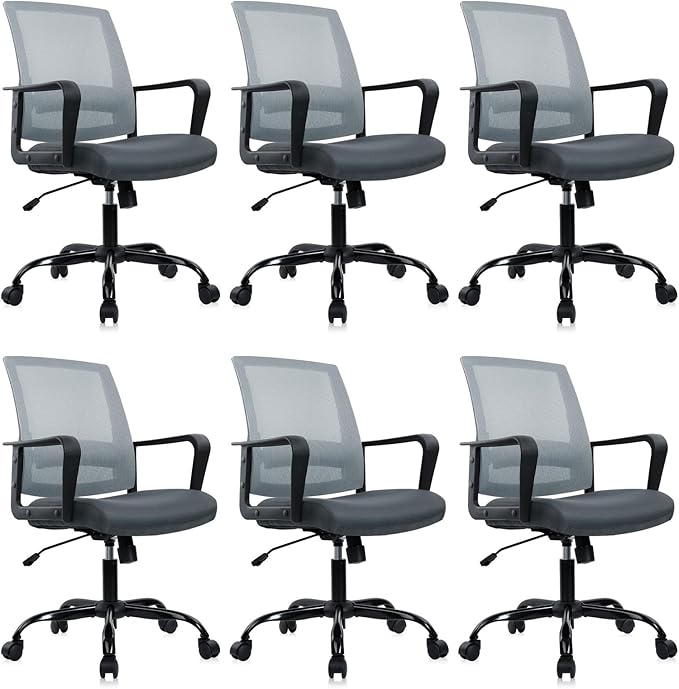 CLATINA Ergonomic Office Desk Chair - Mesh Office Chair with Adjustable Lumbar Support, Rolling Comfortable Computer Task Chairs with Arms for Home Conference-Gray, 6 Pack