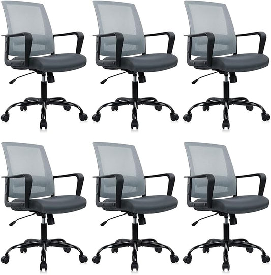 CLATINA Ergonomic Office Desk Chair - Mesh Office Chair with Adjustable Lumbar Support, Rolling Comfortable Computer Task Chairs with Arms for Home Conference-Gray, 6 Pack