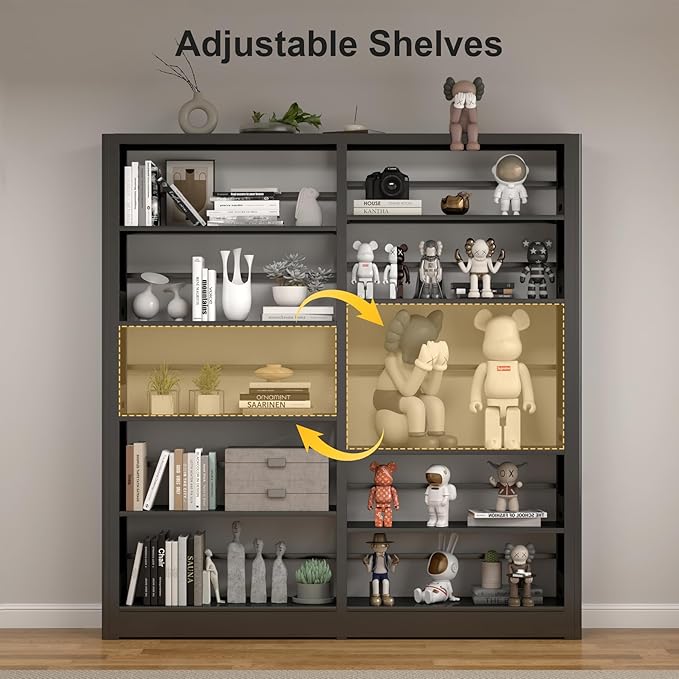 5-Tier Industrial Black Metal Bookshelf - Freestanding Tall Storage Organizer for Living Room & Home Office