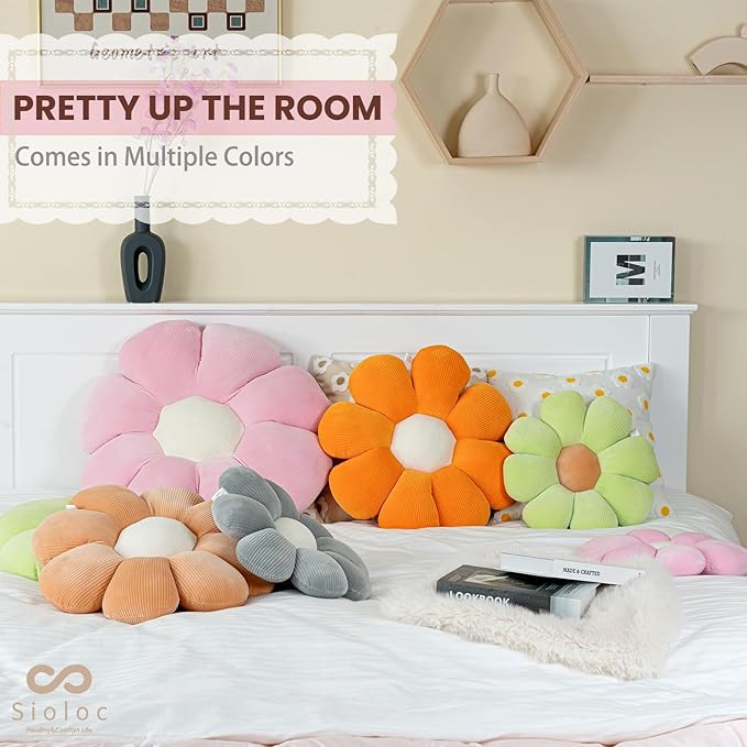 sioloc Flower Pillow,Flower Shaped Throw Pillow Butt Cushion Floor Pillow,Seating Cushion,Cute Room Decor & Plush for Bedroom Sofa Chair(Blush,23.6'')