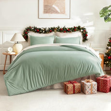Litanika Comforter Set, Lightweight Solid Bedding Comforter Set, Fluffy Down Alternative Bed Set, Sage Green, Super King Plus