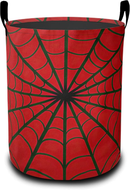 Red Spider Web Laundry Basket-Large Foldable Hamper Holder Portable Tall Collapsible Laundry Hamper Storage Basket Bin with Handles, Canvas & Waterproof lining for Household Items