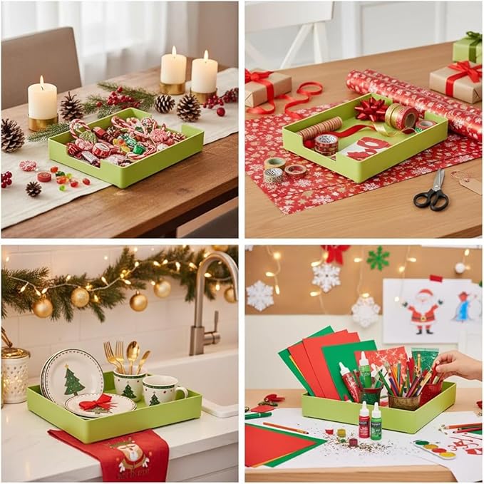 Letter-Size Tray, 2 PCS A4 Plastic Stackable Paper Tray, Desk Drawer Organizer for Office, School, Home Storage, and Storage Containers for Christmas Ornaments, Gift Wrap (2X Green)