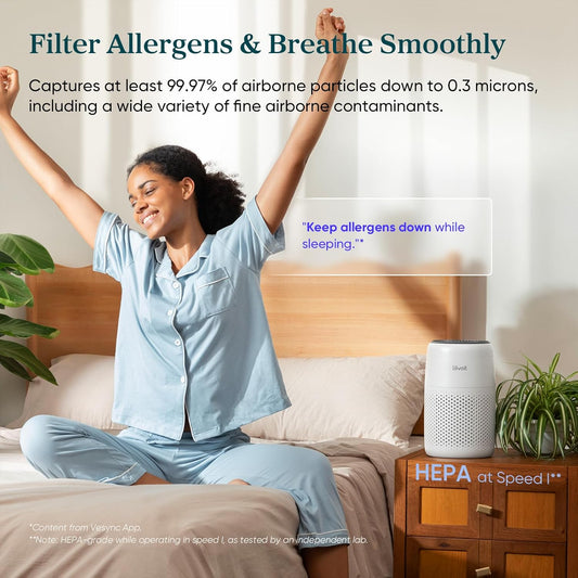 LEVOIT Air Purifiers for Bedroom Home Dorm, AHAM Verified, 3-in-1 Filter Cleaner With Aroma Pad, Filters Smoke, Allergens, Pet Dander, Odor, Dust, Office, Desktop, Core Mini-P, White