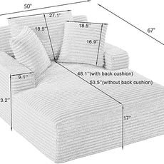 50 Inch Chaise Lounge Chair Indoor, Oversized Corduroy Upholstered Boneless Sofa Bed, Deep Seat Sleeper Couch Reading Chairs, Cloud Sofas Couches for Living Room, No Assembly Required (Pink)