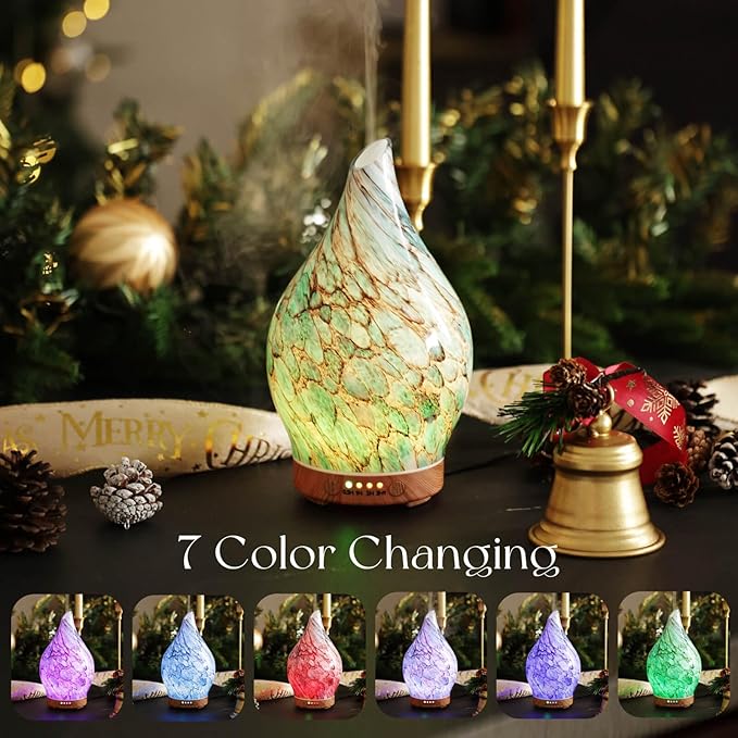 Porseme 100ml Essential Oil Diffuser Glass Color Changing Aroma Air Diffusers Aromatherapy Ultrasonic Cool Mist Humidifier 4 Running Hours Waterless Auto-Off for Sleeping Yoga Office Spa (Light Blue)