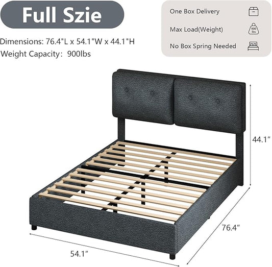 Full Size Bed Frame with Headboard, Cloud Boucle Upholstered Bed Frame, Modern Soft Style, Adjustable Headboard, No Box Spring Needed, Easy Assembly, Dark Grey