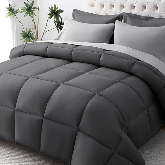 JOLLYVOGUE Full Comforter Set, Ultra-Soft Bed in a Bag Full Size 7 Pieces, Oeko-TEX Certified Bedding Set with Down Alternative Comforter, Sheets, Pillowcases & Shams, Dark & Light Grey
