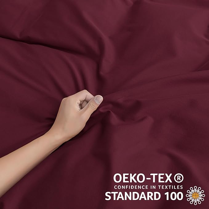 JELLYMONI Cotton Duvet Cover Cal King Size - Burgundy Comforter Cover with Button 100% Washed Cotton 3PCS Breathable Soft Solid Bedding Set Duvet Cover 104×98in & 2 Pillowcases (NO Comforter)
