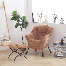 Cozy Lazy Chair and Ottoman, Large Contemporary Accent Lounge Chair Set, Leisure Upholstered Reading Armchair for Bedroom, Living Room, Dorm Rooms, Office