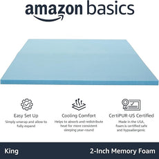 Amazon Basics King Mattress Topper, Cooling Gel-Infused, CertiPUR-US Certified, 2 Inches, Blue