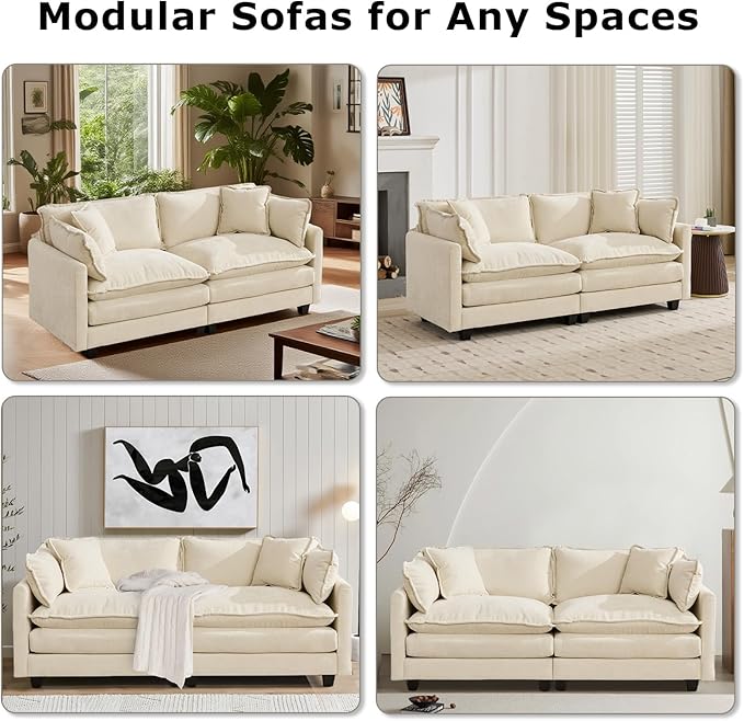 SoarFlash 77.95" Chenille Sectional Sofa, Comfy Modular Loveseat Sofa, Modern 2-Seat Couch Deep Seat Sofa Set for Living Room,Beige