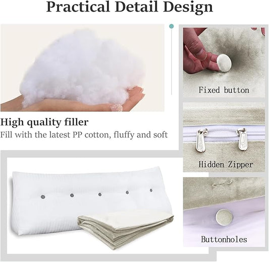 Headboard Wedge Pillow Large Bolster Reading Pillows for Sitting in Bed Adult,Velvet Triangular Cushion Backrest Lumbar Back Support Upholstered Daybed Sit Up Book Pillows(White,Full)