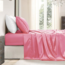 Satin Sheets California King Size - 4 Pieces Luxury Silky Soft Bed Sheets, Wrinkle-Free Pink Satin Silk Sheet Set with 1 Deep Pocket Fitted Sheet, 1 Flat Sheet, 2 Pillow Cases