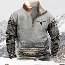 Western Sweatshirts for Men Aztec Cowboy Vintage Graphic Fleece Hoodie Mens Quarter Zip Pullover Country Jacket