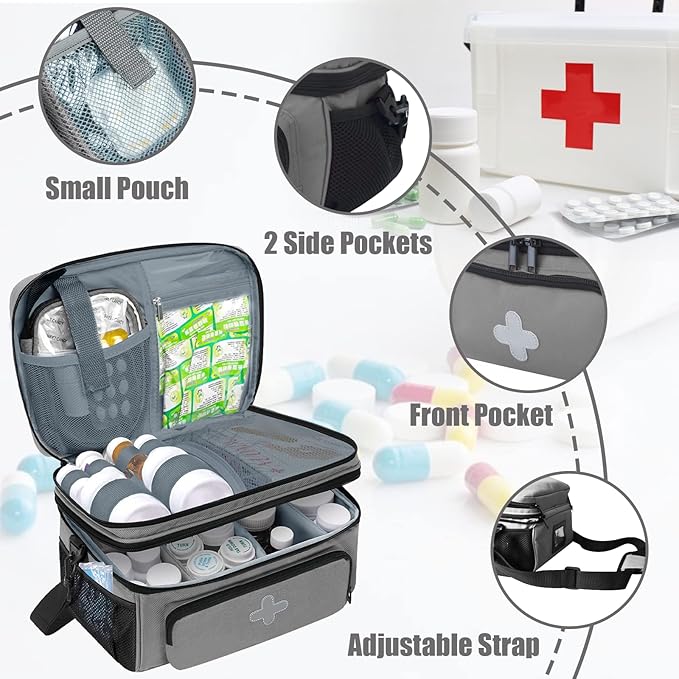 Medicine Storage Bag, Medical Bag Pill Bottle Organizer for Emergency, Medicine Box Empty with Small Portable Pouch, First Aid Box for Travel and Home Storage