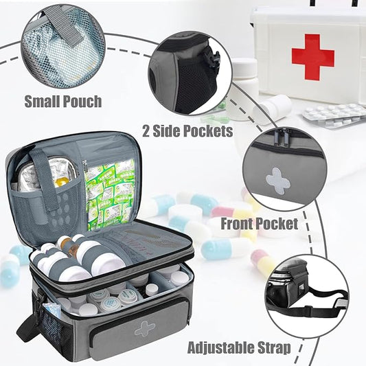 Medicine Storage Bag, Medical Bag Pill Bottle Organizer for Emergency, Medicine Box Empty with Small Portable Pouch, First Aid Box for Travel and Home Storage