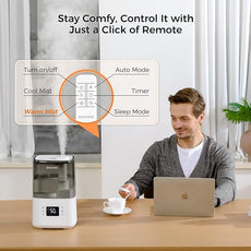 BOXING Warm and Cool Mist Humidifiers for Bedroom Large Room Home,Air Humidifier with Remote,Top Fill Ultrasonic Diffuser Humidifier with humidistat,Quiet Sleep,Timer,Auto Shutoff,BPA-Free,Filter,4.5L