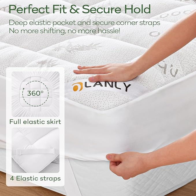 OLANLY California King Mattress Topper – Viscose Made from Bamboo, Cooling Soft Pillow Top Mattress Pad for Back Pain Relief, Plush Down Alternative Fill Bed Topper with Elastic Deep Pocket, White