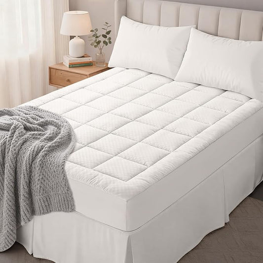 OLANLY Full Quilted Fitted Mattress Pad – Soft Down Alternative Pillow Top Mattress Topper, Cooling Comfort Breathable Mattress Cover, Machine Washable Deep Pocket Mattress Protector, Off White