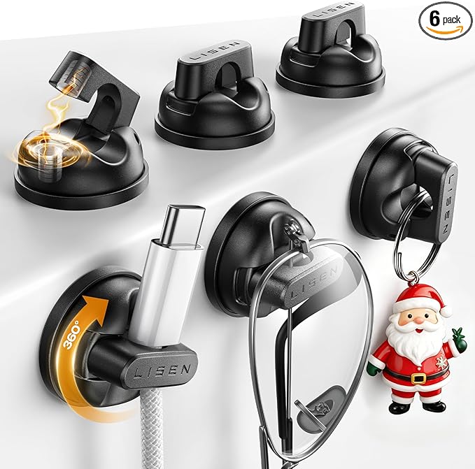 6-Pack Rotatable Cord Holder for Nightstand, LISEN 360°Rotating Magnetic Clips, No-Residue Strong Adhesive Cord Organizer for Desk, Cable Hider for Home, Office, Car, Cubicle Accessories