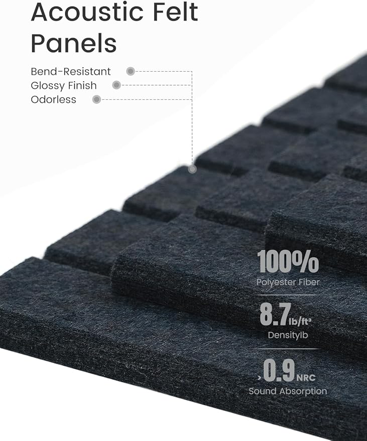 Felt Bulletin Board Tiles -28"x18" with 40 Adhesive Tabs, Cork Board Alternative for Office Decor, Push Pin Board Wall Organizer 6-Pack (Deep Charcoal Blue)