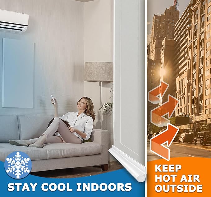 MAXTID Easy to Install 32 Inch Door Draft Stopper - White Foam and Polyester Door Seal