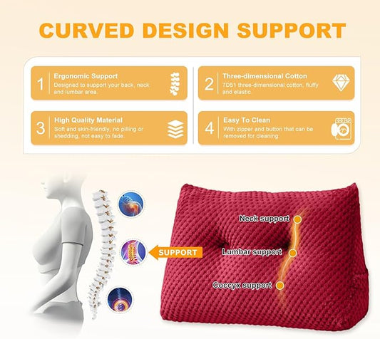 Large Triangular Headboard Wedge Pillow Soft and Supportive Headboard Backrest Positioning Support Bolster Cushion, Bed Wedge Pillow with Removable Cover(Wine Red,Cal King,71x8x20inch)