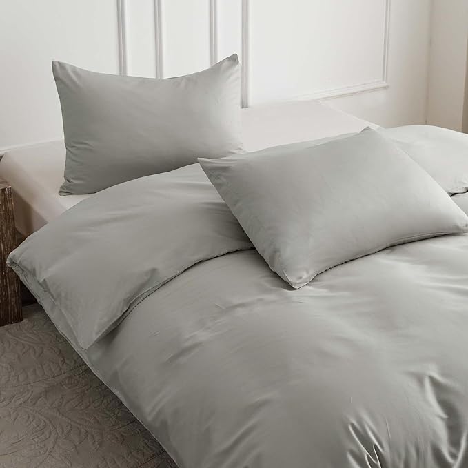 HeimenAogo Egyptian Cotton Duvet Cover Twin/Twin XL Sateen Weave, Silky Soft and Breathable Bedding Set with Zipper Closure, Long Staple Cotton Bed Linen Moonlight Grey 2Pcs (68"×90")