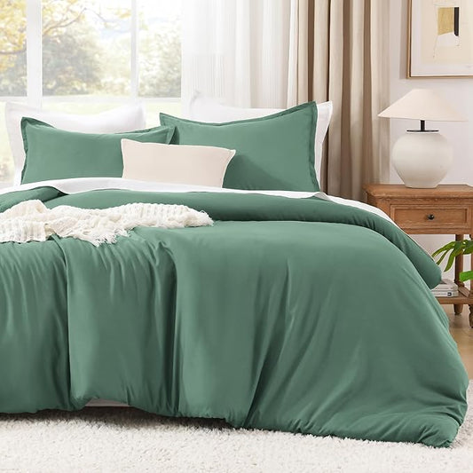 Litanika Comforter Set, Lightweight Solid Bedding Comforter Set, Fluffy Down Alternative Bed Set, Haze Green, Full