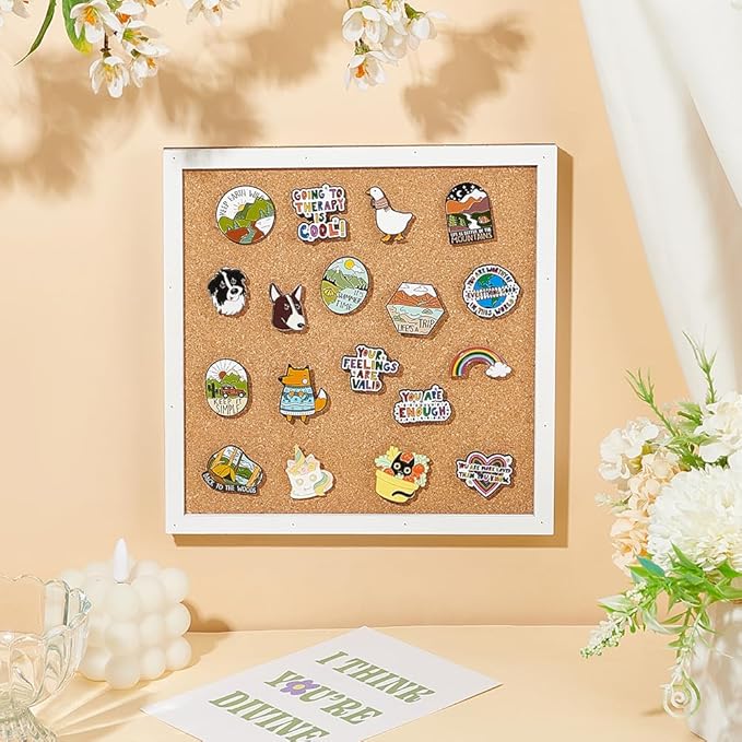 BENECREAT Pin Board Square Cork Board with White Frame, 0.8inch Thick Wall Mounted Cork Board for Brooch Pin Storage, Office Home Festival Wedding Decor, 7.8x7.8inch