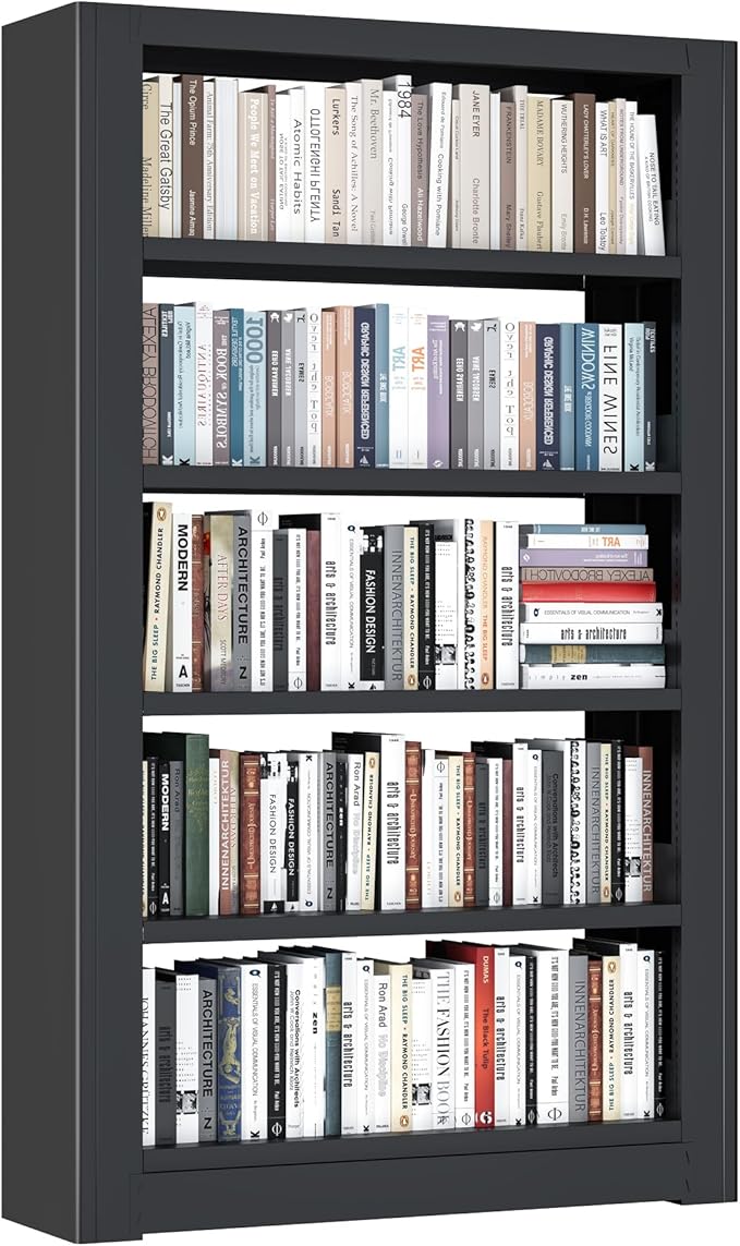 69" Tall Heavy-Duty Bookshelf, 5-Tier Metal Bookshelf with Adjustable Shelves, Open Shelf Bookcase, Tall Bookshelves for Home Office, Library, Bedroom, Including Book Stopper