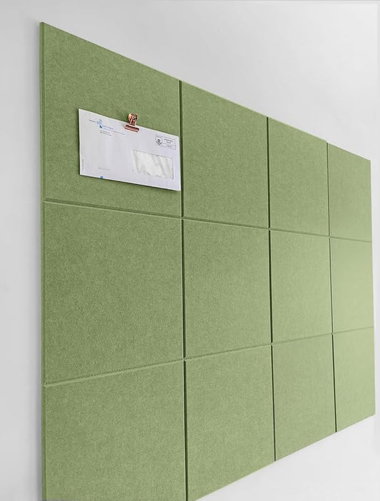 Felt Wall Tiles | Large Cork Board Alternative | Aesthetic Felt Bulletin Board for Office, Home & Classroom | Large Cork Boards for Walls Pinboard (12-Pack) | Spring Green