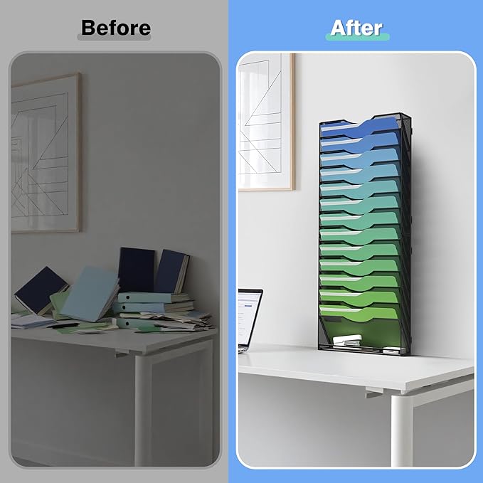 Kuntine.B Wall File Organizer (Black, 15 Tier)
