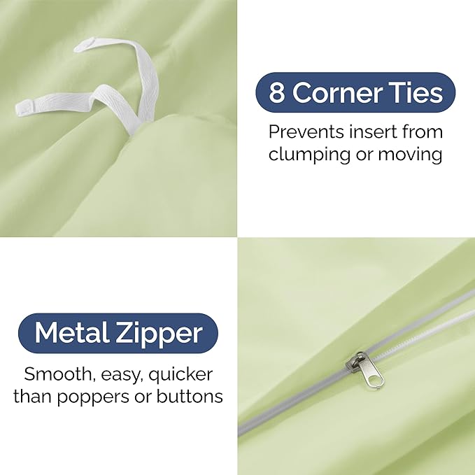 CGK Unlimited Duvet Cover Twin/Twin XL Size Set - Extra Soft Duvet Cover 68 x 90 with 1 Pillow Sham - Hotel Quality, Fade Free w/Zipper Closures & Ties - Bedding and Bed Linens Set (Light Sage Green)