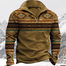 Western Sweatshirts for Men Aztec Cowboy Vintage Graphic Fleece Hoodie Mens Quarter Zip Pullover Country Jacket