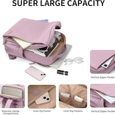 Stylish Laptop Backpack for Women Airline Approved Perfect for Work College and Travel Multi-Functional Casual Daypack Fits 14 Inch Notebook (Pinkish Purple)